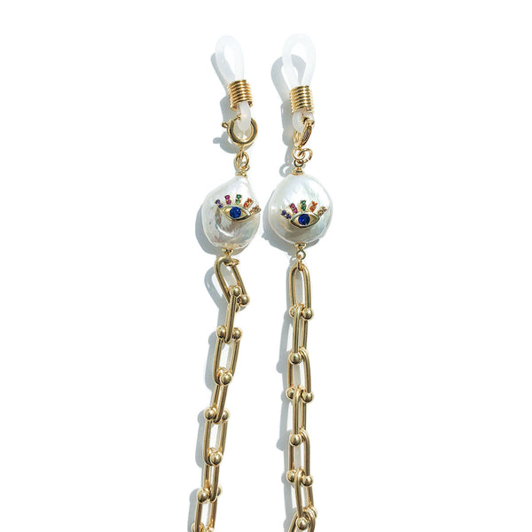 ADJNA Eye Pearl Gold Sunglasses Chain