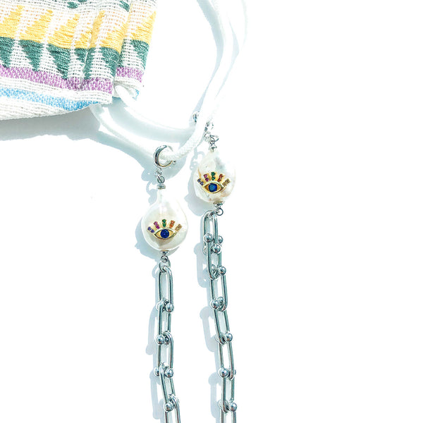 ADJNA Eye Pearl Silver Face Mask Chain