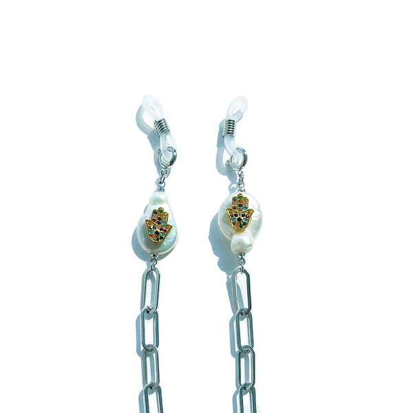 PETRA Evil Eye Pearl Silver Sunglasses Chain