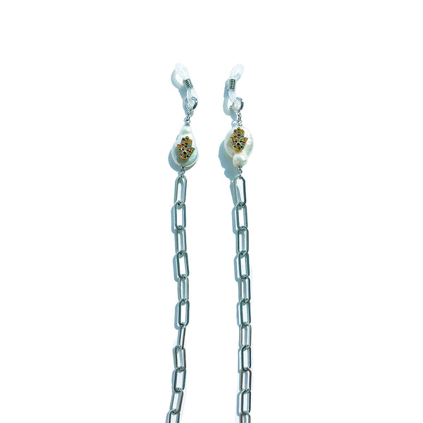 PETRA Evil Eye Pearl Silver Sunglasses Chain