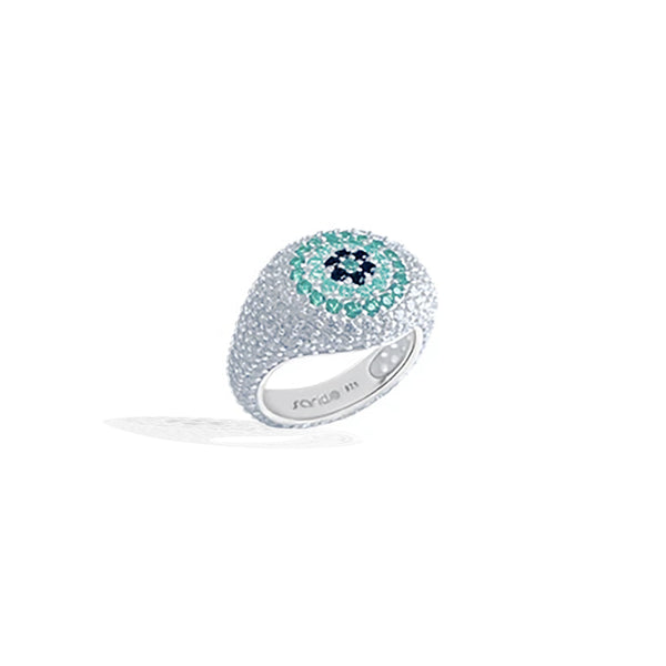 HALI Green Evil Eye Pave Pinky Ring