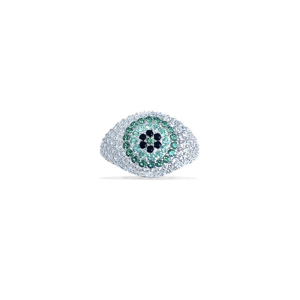 HALI Green Evil Eye Pave Pinky Ring