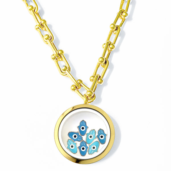FATIMA Floating Evil Eye Charms Necklace