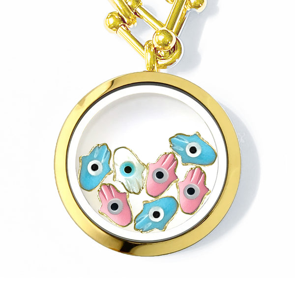 FATIMA Twins Floating Evil Eye Charms Necklace