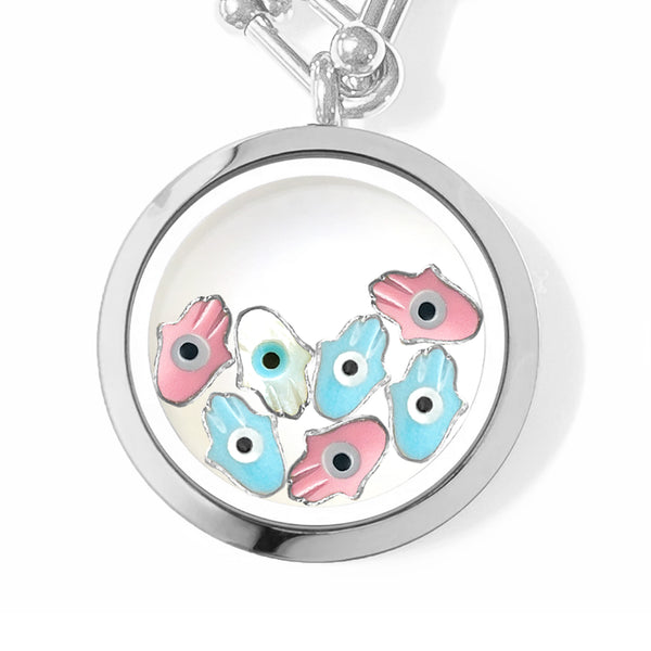FATIMA Twins Floating Evil Eye Charms Necklace