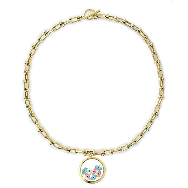 FATIMA Twins Floating Evil Eye Charms Necklace