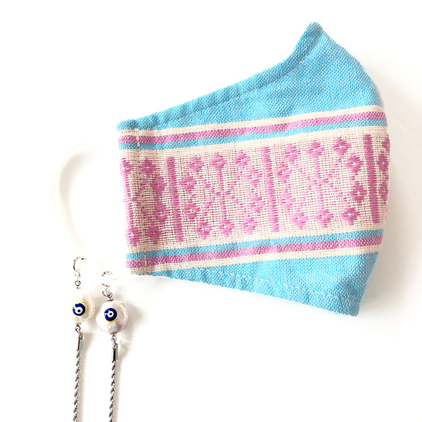 H'MONG Embroidered Blue Face Mask