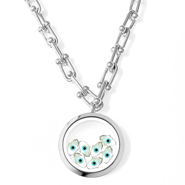 FATIMA Floating White Evil Eye Charms Necklace