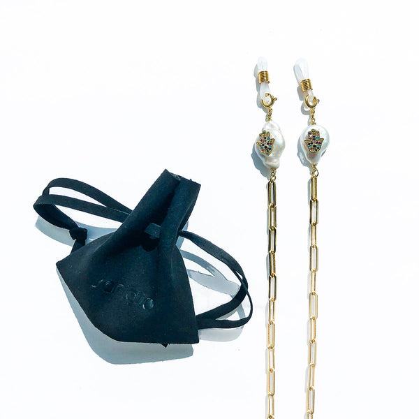 PETRA Hamsa Pearl Gold Sunglasses Chain