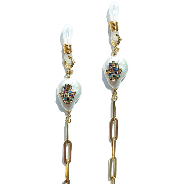PETRA Hamsa Pearl Gold Sunglasses Chain