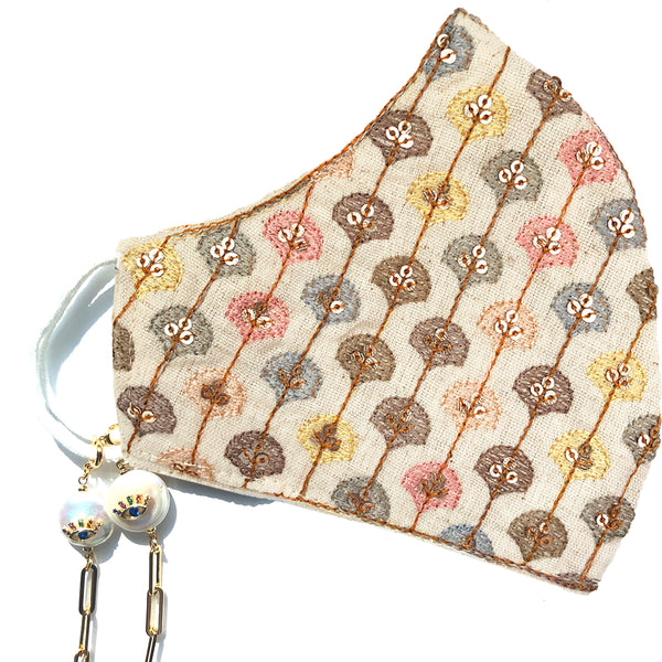 PRIYA Embroidered Fans Embellished Face Mask