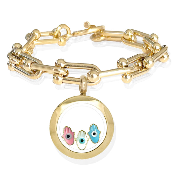 FATIMA Twins Floating Evil Eye Charms Bracelet