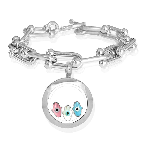 FATIMA Twins Floating Evil Eye Charms Bracelet