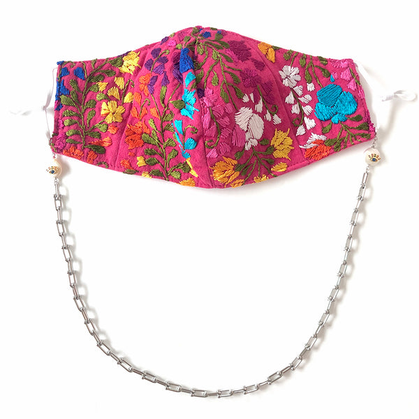 YARELI Flowers Fuchsia Embroidered Face Mask