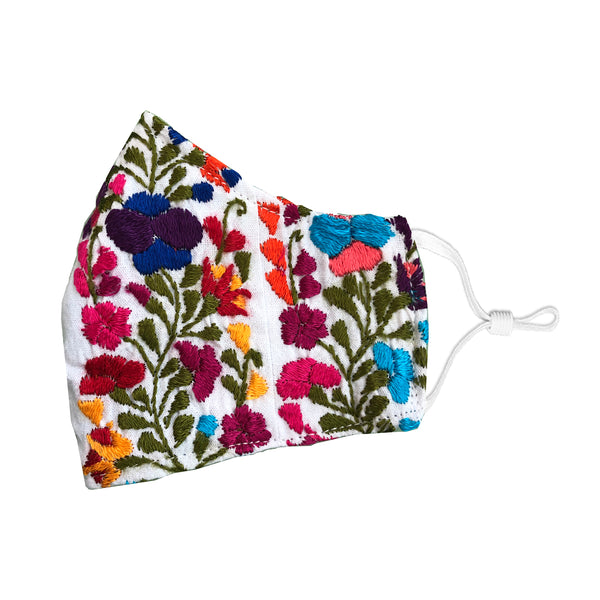 YARELI Flowers White Embroidered Face Mask