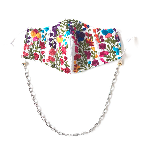 YARELI Flowers White Embroidered Face Mask