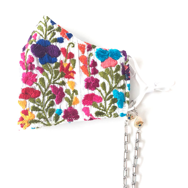 YARELI Flowers White Embroidered Face Mask