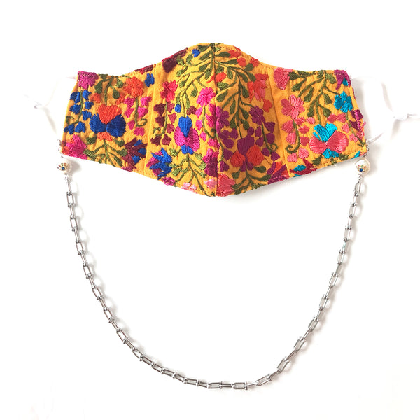 YARELI Flowers Yellow Embroidered Face Mask