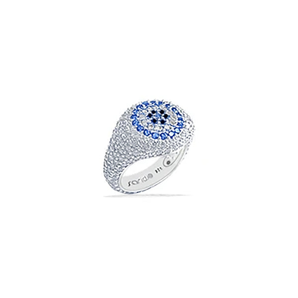 ZAYRA Blue Pave Evil Eye Pinky Ring