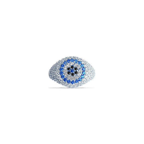 ZAYRA Blue Pave Evil Eye Pinky Ring
